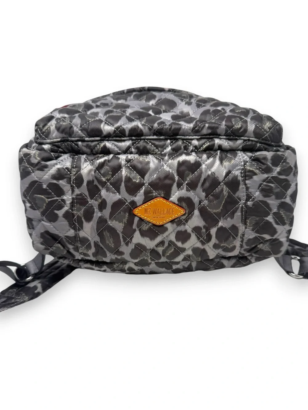 MZ Wallace City Backpack Gray Leopard Animal Print Zippered Quilt Mini Women’s
